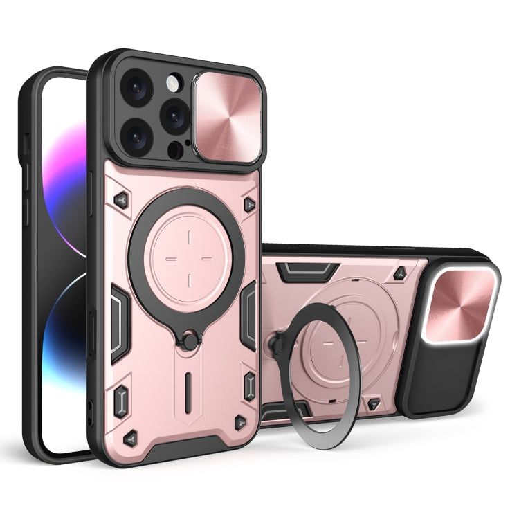 For iPhone 16 Pro Max CD Texture Sliding Camshield Magnetic Holder Phone Case(Pink) by buy2fix