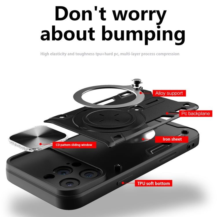 For iPhone 16 Pro Max CD Texture Sliding Camshield Magnetic Holder Phone Case(Black) by buy2fix