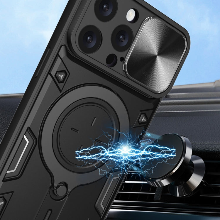 For iPhone 16 Pro Max CD Texture Sliding Camshield Magnetic Holder Phone Case(Black) by buy2fix