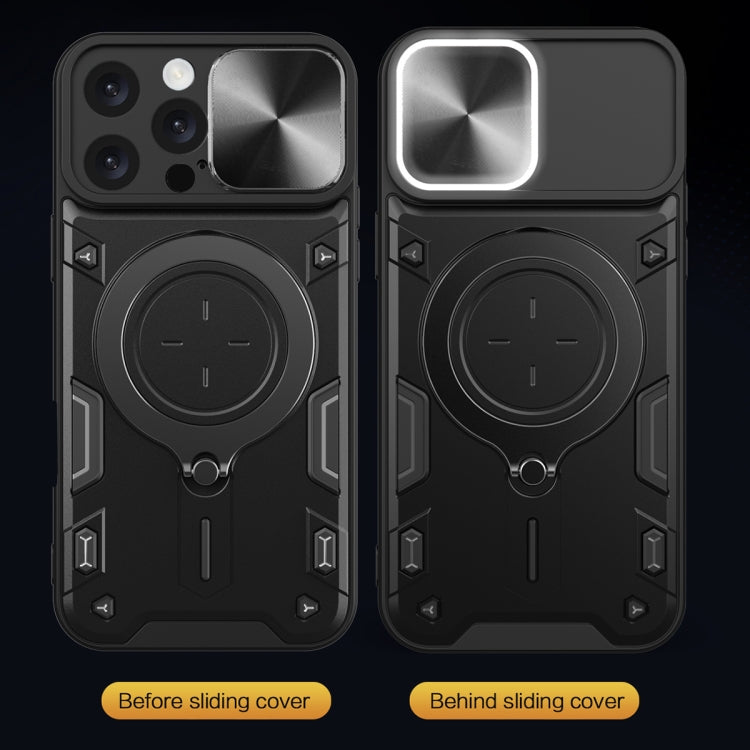 For iPhone 16 Pro Max CD Texture Sliding Camshield Magnetic Holder Phone Case(Black) by buy2fix