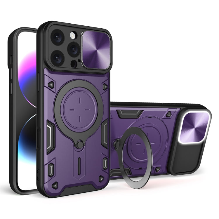 For iPhone 16 Pro Max CD Texture Sliding Camshield Magnetic Holder Phone Case(Purple) by buy2fix