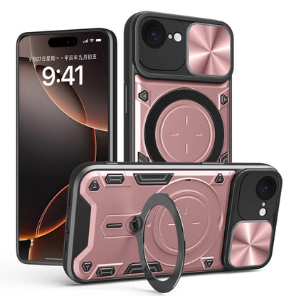 For iPhone 16e CD Texture Sliding Camshield Magnetic Holder Phone Case(Pink) - iPhone 16e Cases by buy2fix | Online Shopping UK | buy2fix