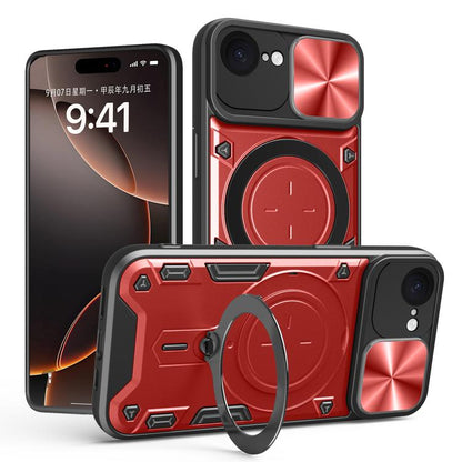 For iPhone 16e CD Texture Sliding Camshield Magnetic Holder Phone Case(Red) - iPhone 16e Cases by buy2fix | Online Shopping UK | buy2fix