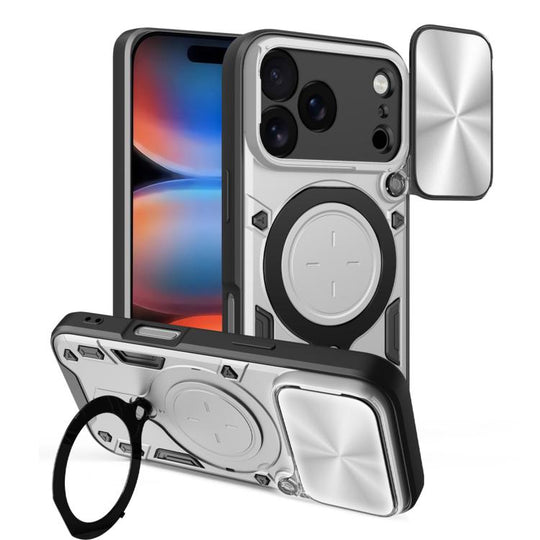 For iPhone 17 Pro CD Texture Sliding Camshield Magnetic Holder Phone Case(Silver)