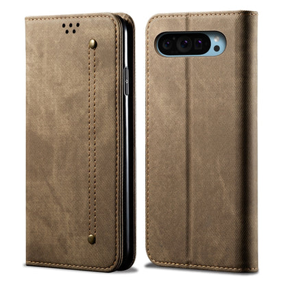 For Google Pixel 9 / 9 Pro Denim Texture Casual Style Horizontal Flip Leather Case(Khaki) by buy2fix