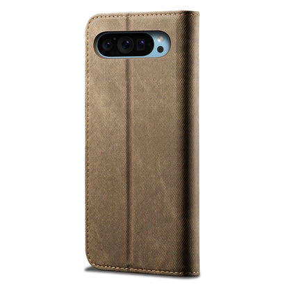 For Google Pixel 9 / 9 Pro Denim Texture Casual Style Horizontal Flip Leather Case(Khaki) by buy2fix