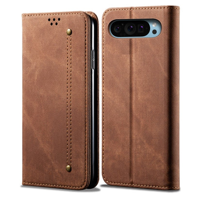 For Google Pixel 9 / 9 Pro Denim Texture Casual Style Horizontal Flip Leather Case(Brown) by buy2fix