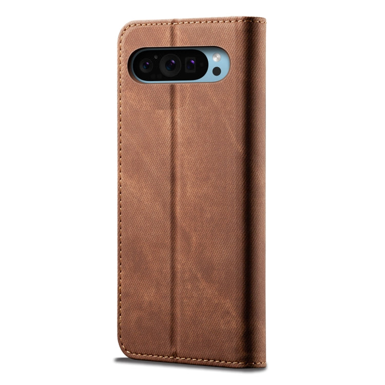 For Google Pixel 9 / 9 Pro Denim Texture Casual Style Horizontal Flip Leather Case(Brown) by buy2fix