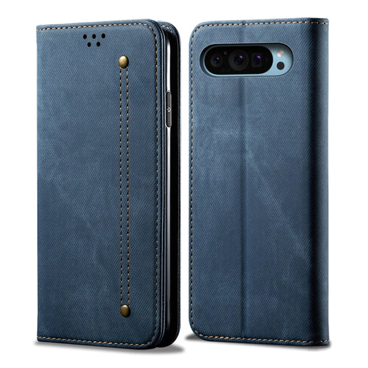 For Google Pixel 9 / 9 Pro Denim Texture Casual Style Horizontal Flip Leather Case(Blue) by buy2fix