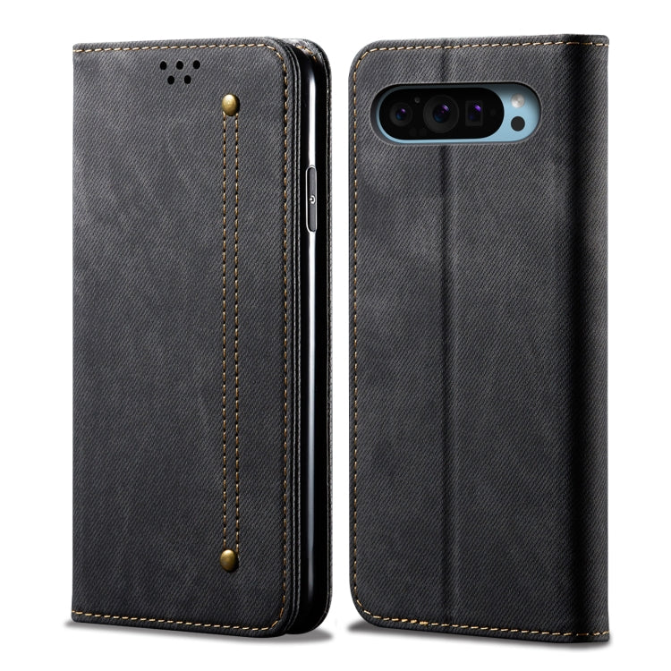 For Google Pixel 9 / 9 Pro Denim Texture Casual Style Horizontal Flip Leather Case(Black) by buy2fix