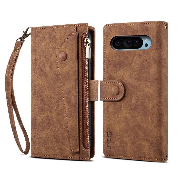 For Google Pixel 9 / 9 Pro ESEBLE Retro Frosted RFID Flip Leather Phone Case(Brown) - Google Cases by ESEBLE | Online Shopping UK | buy2fix