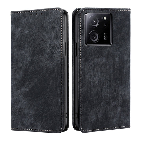 For Xiaomi Redmi K60 Ultra RFID Anti-theft Brush Magnetic Leather Phone Case(Black) - Xiaomi Cases by buy2fix | Online Shopping UK | buy2fix