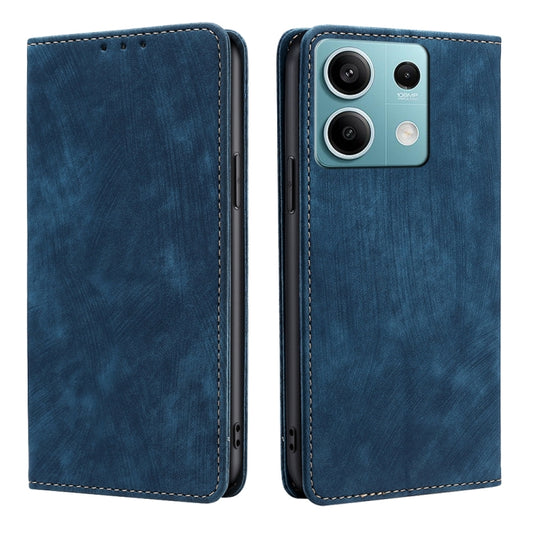 For Xiaomi Redmi Note 13 4G RFID Anti-theft Brush Magnetic Leather Phone Case(Blue) - Xiaomi Cases by buy2fix | Online Shopping UK | buy2fix