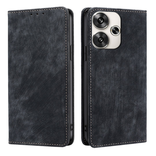 For Xiaomi Redmi Turbo 3 5G RFID Anti-theft Brush Magnetic Leather Phone Case(Black)