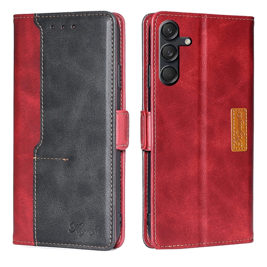 For Samsung Galaxy M55 5G Contrast Color Side Buckle Leather Phone Case(Red + Black)