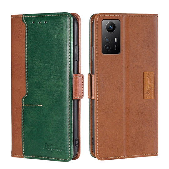 For Xiaomi Redmi Note 12S 4G Contrast Color Side Buckle Leather Phone Case(Light Brown + Green)
