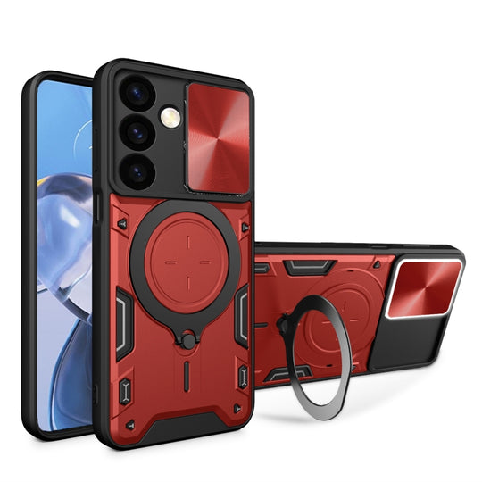 For Samsung Galaxy S24 5G CD Texture Sliding Camshield Magnetic Holder Phone Case(Red)