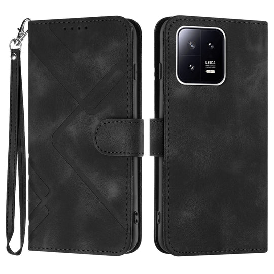 For Xiaomi 13 Pro Line Pattern Skin Feel Leather Phone Case(Black)