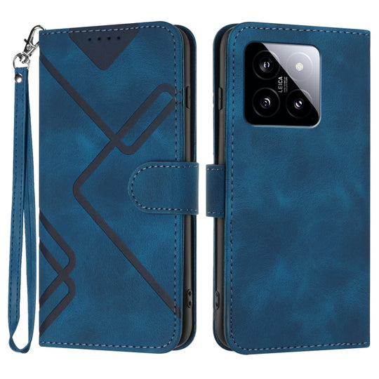 For Xiaomi 14 Line Pattern Skin Feel Leather Phone Case(Royal Blue)