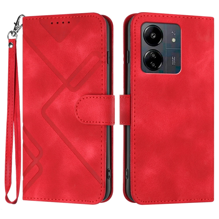 For Xiaomi Redmi 13C Line Pattern Skin Feel Leather Phone Case(Red) by buy2fix
