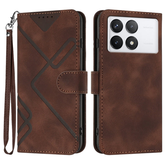 For Xiaomi Redmi K70 Line Pattern Skin Feel Leather Phone Case(Coffee) - Xiaomi Cases by buy2fix | Online Shopping UK | buy2fix