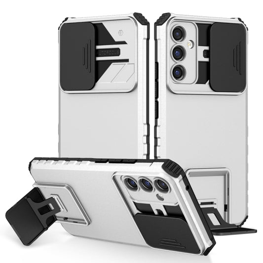 For Samsung Galaxy A34 5G Stereoscopic Holder Sliding Camshield Phone Case(White) by buy2fix