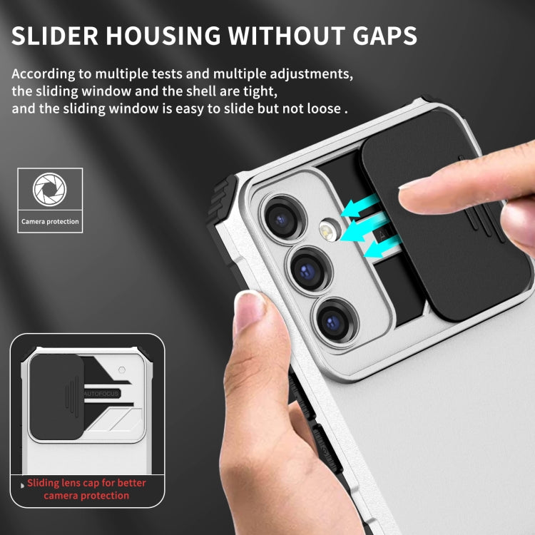 For Samsung Galaxy A34 5G Stereoscopic Holder Sliding Camshield Phone Case(White) by buy2fix