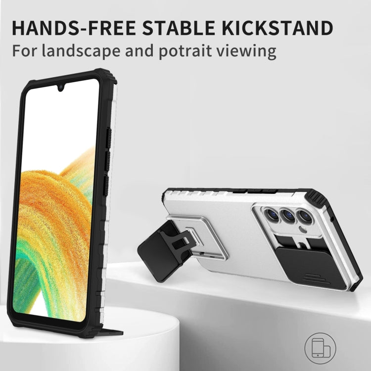 For Samsung Galaxy A34 5G Stereoscopic Holder Sliding Camshield Phone Case(White) by buy2fix