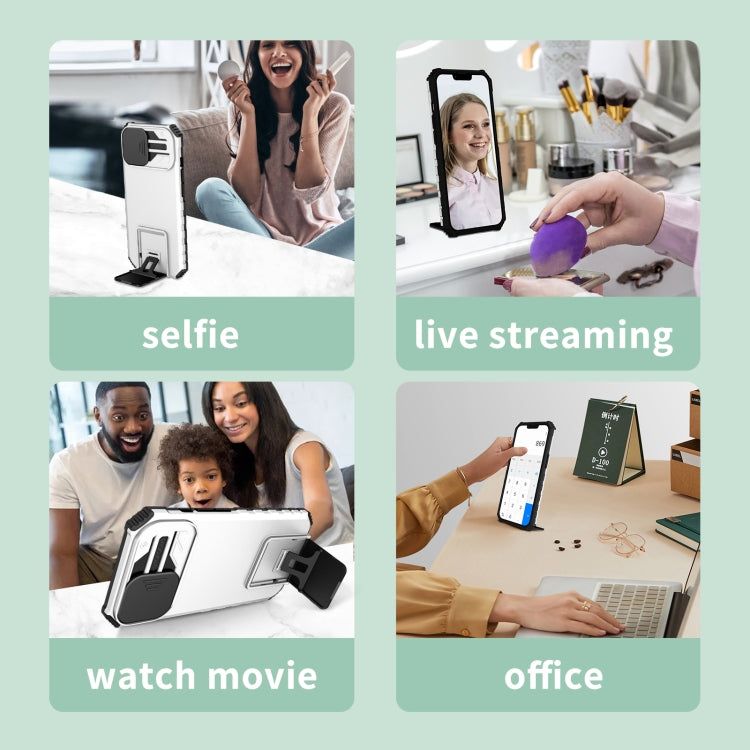 For Samsung Galaxy A34 5G Stereoscopic Holder Sliding Camshield Phone Case(White) by buy2fix