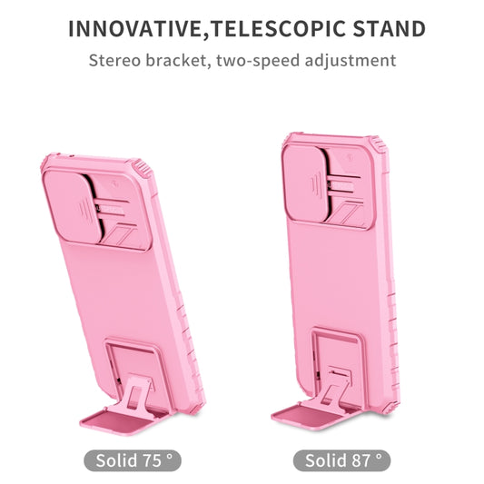 For Samsung Galaxy S20 FE Stereoscopic Holder Sliding Camshield Phone Case(Pink) by buy2fix