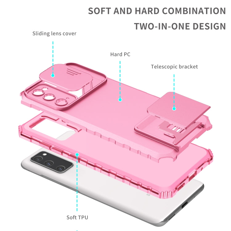 For Samsung Galaxy S20 FE Stereoscopic Holder Sliding Camshield Phone Case(Pink) by buy2fix