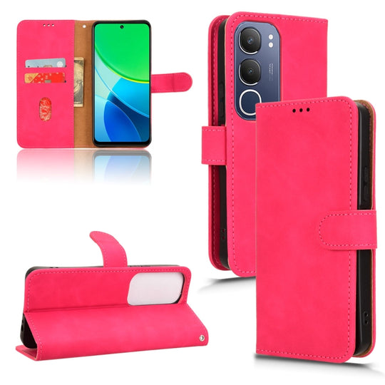 For vivo Y19s 4G Global Skin Feel Magnetic Flip Leather Phone Case(Rose Red)