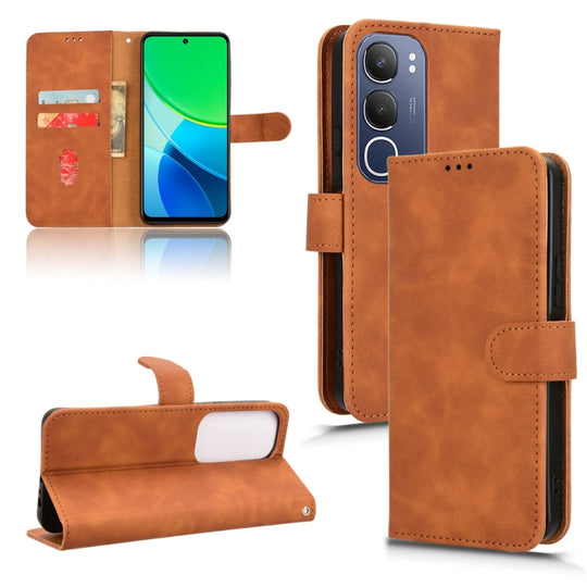 For vivo Y19s 4G Global Skin Feel Magnetic Flip Leather Phone Case(Brown)