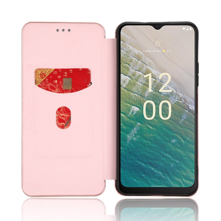 For Nokia C32 Carbon Fiber Texture Flip Leather Phone Case(Pink) by buy2fix