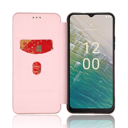 For Nokia C32 Carbon Fiber Texture Flip Leather Phone Case(Pink) by buy2fix