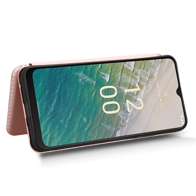 For Nokia C32 Carbon Fiber Texture Flip Leather Phone Case(Pink) by buy2fix
