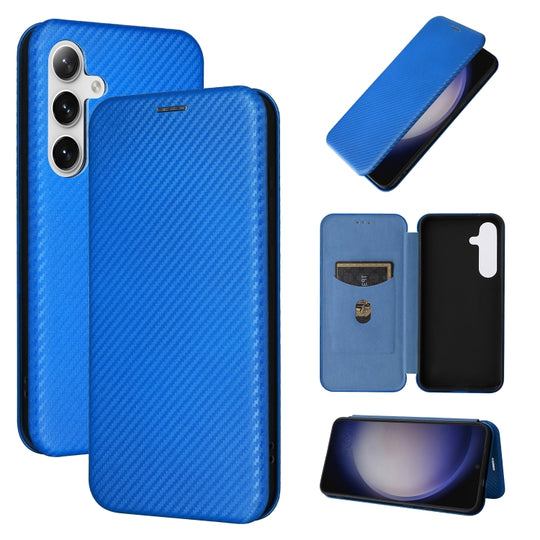 For Samsung Galaxy S24 5G Carbon Fiber Texture Flip Leather Phone Case(Blue)