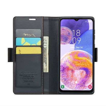 For Samsung Galaxy A23 CaseMe 023 Butterfly Buckle Litchi Texture RFID Anti-theft Leather Phone Case(Black) by CaseMe