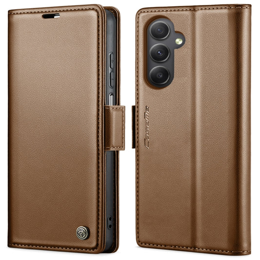 For Samsung Galaxy A34 5G CaseMe 023 Butterfly Buckle Litchi Texture RFID Anti-theft Leather Phone Case(Brown) by CaseMe