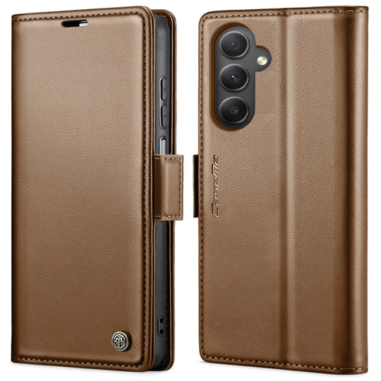 Pour Samsung Galaxy A34 5G CaseMe 023 Boucle Papillon Litchi Texture RFID Étui de téléphone en cuir antivol (Marron)