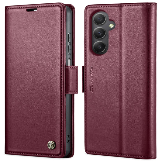 For Samsung Galaxy A34 5G CaseMe 023 Butterfly Buckle Litchi Texture RFID Anti-theft Leather Phone Case(Wine Red) by CaseMe