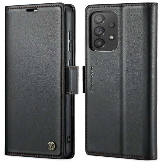 Pour Samsung Galaxy A73 5G CaseMe 023 Boucle Papillon Litchi Texture RFID Étui de téléphone en cuir antivol (Noir)