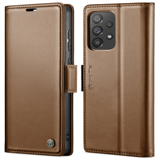 Pour Samsung Galaxy A73 5G CaseMe 023 Boucle Papillon Litchi Texture RFID Étui de téléphone en cuir antivol (Marron)