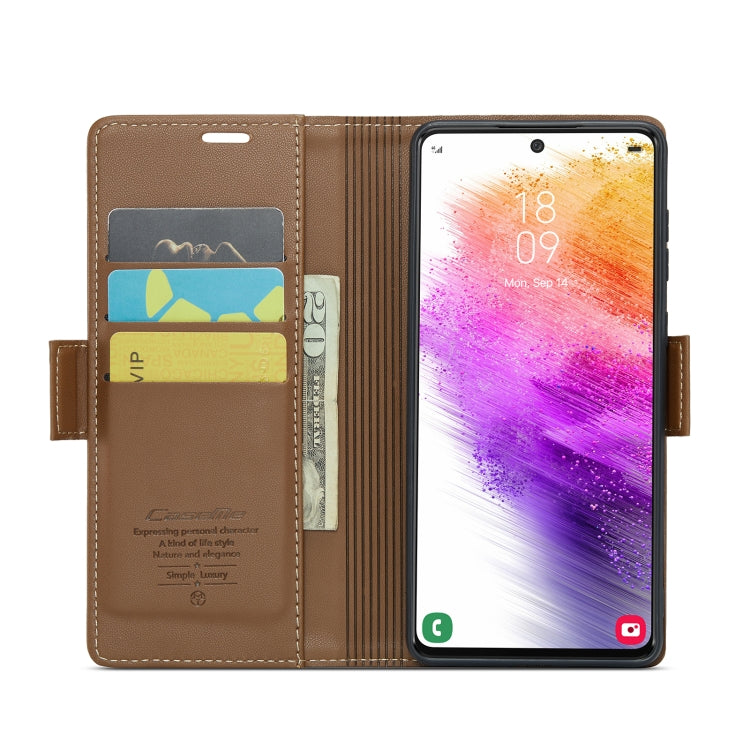 For Samsung Galaxy A73 5G CaseMe 023 Butterfly Buckle Litchi Texture RFID Anti-theft Leather Phone Case(Brown) - Galaxy Phone Cases by CaseMe | Online Shopping UK | buy2fix