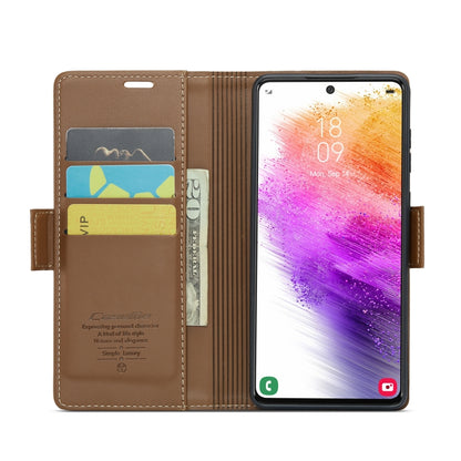 For Samsung Galaxy A73 5G CaseMe 023 Butterfly Buckle Litchi Texture RFID Anti-theft Leather Phone Case(Brown) - Galaxy Phone Cases by CaseMe | Online Shopping UK | buy2fix