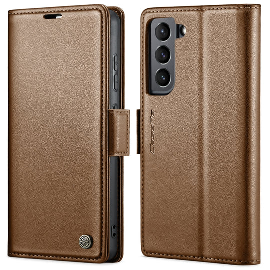 For Samsung Galaxy S22+ 5G CaseMe 023 Butterfly Buckle Litchi Texture RFID Anti-theft Leather Phone Case(Brown)