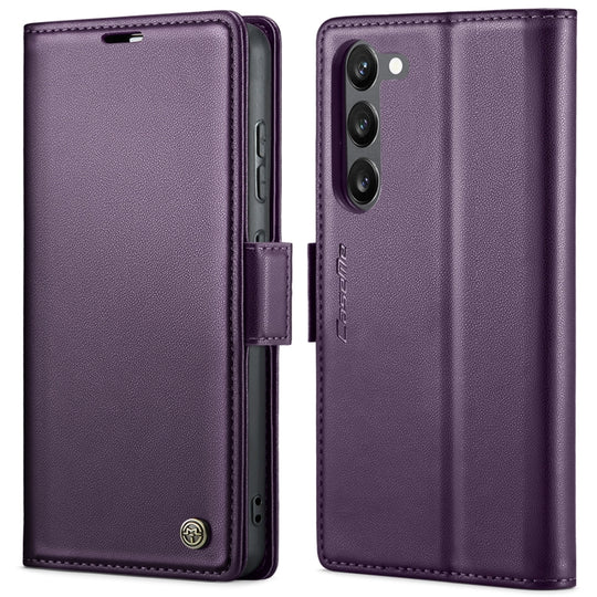 Pour Samsung Galaxy S23 5G CaseMe 023 Boucle Papillon Litchi Texture RFID Étui de téléphone en cuir antivol (Violet nacré)