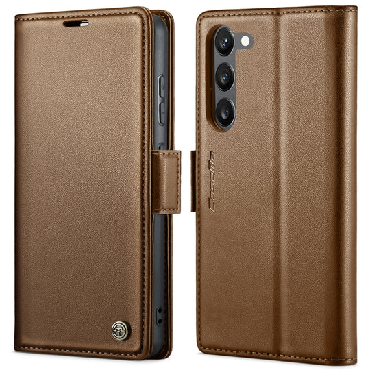 Pour Samsung Galaxy S23 + 5G CaseMe 023 Boucle Papillon Litchi Texture RFID Étui de téléphone en cuir antivol (Marron)