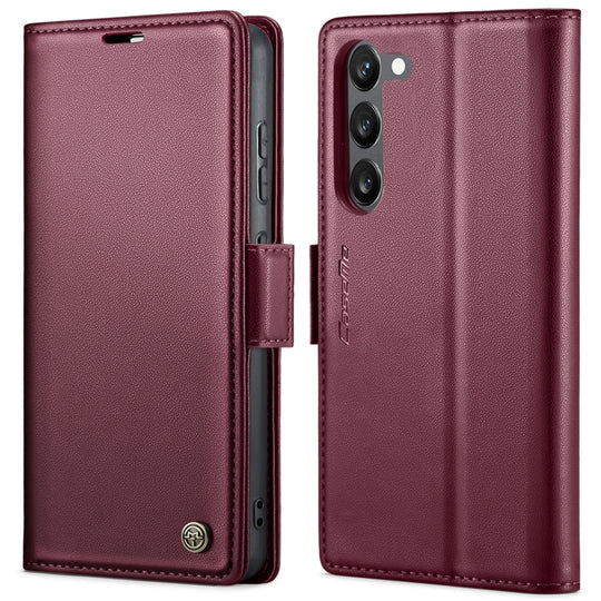 Pour Samsung Galaxy S23 + 5G CaseMe 023 Boucle Papillon Litchi Texture RFID Étui de téléphone en cuir antivol (vin rouge)