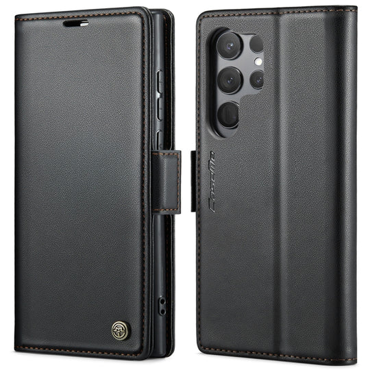 Pour Samsung Galaxy S23 Ultra 5G CaseMe 023 Boucle Papillon Litchi Texture RFID Étui de téléphone en cuir antivol (Noir)